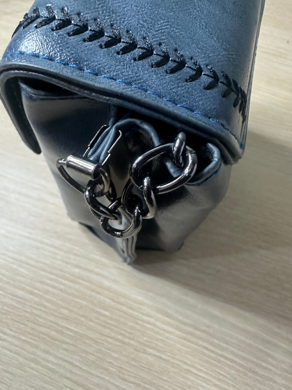 Navy Blue Faux Leather Crossbody Bag