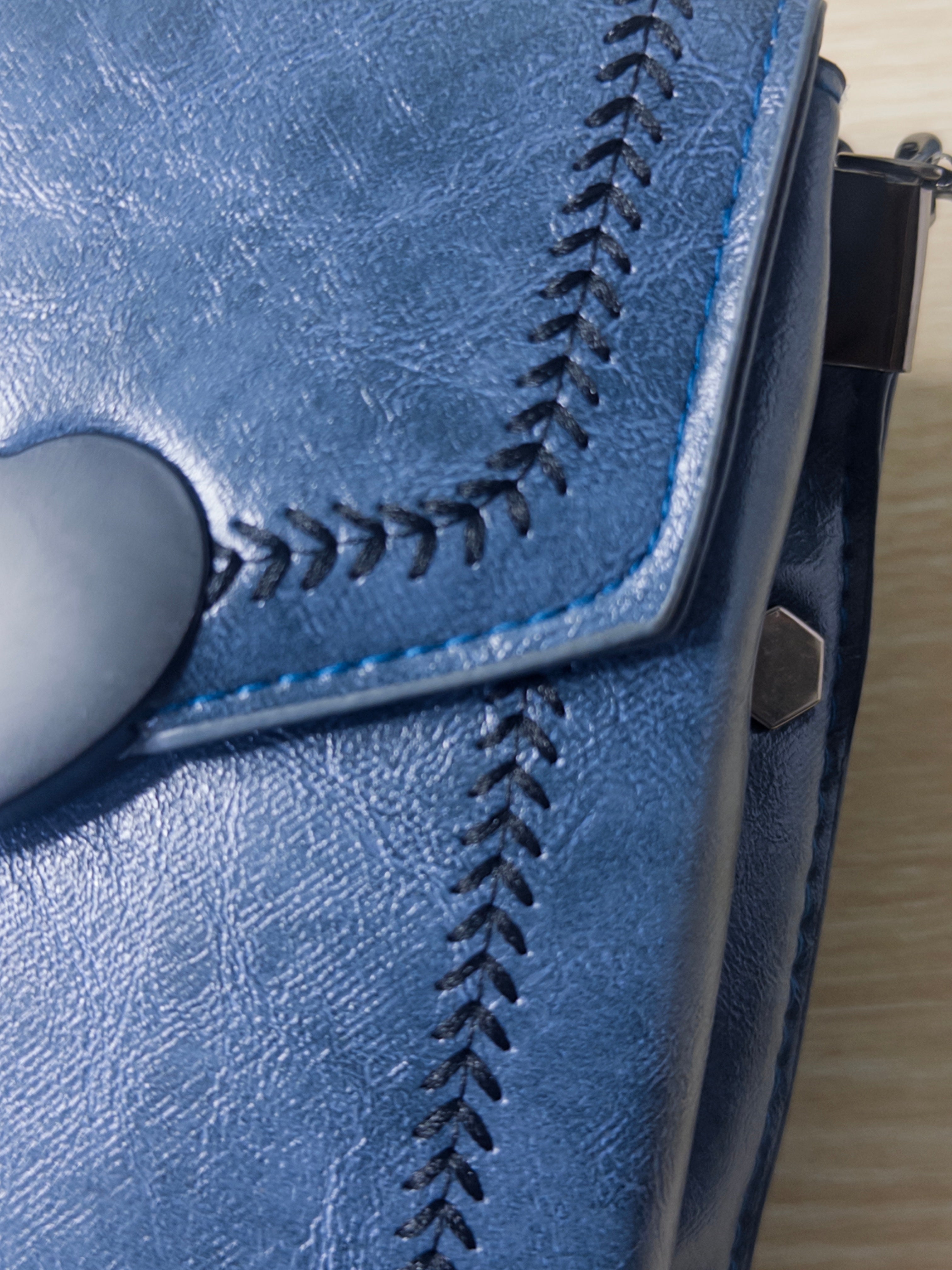 Navy Blue Faux Leather Crossbody Bag