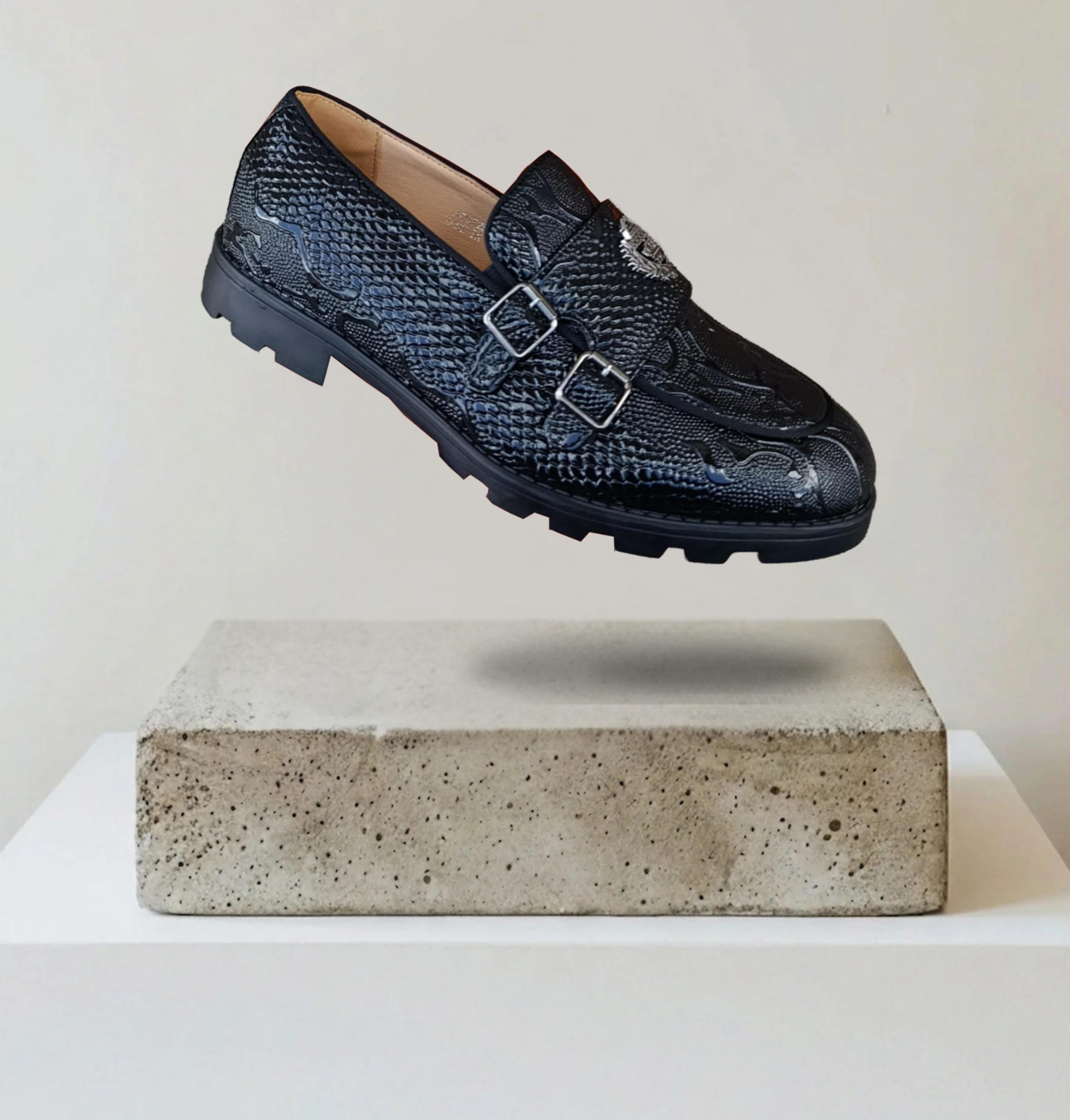 Fernando Melo Monkstrap Dress Shoe With Textured Faux Snake Finish