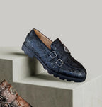 Fernando Melo Monkstrap Dress Shoe With Textured Faux Snake Finish