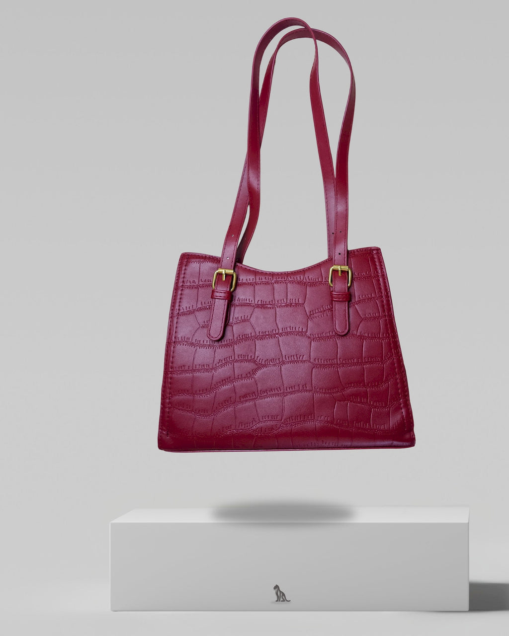 Red Crocodile-Pattern Leather Shoulder Bag