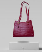 Red Crocodile-Pattern Leather Shoulder Bag